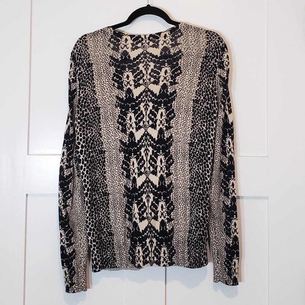 Talbots Cardigan Snakeskin Print Size Large Button Down Up Sweater Black… - Picture 11 of 12